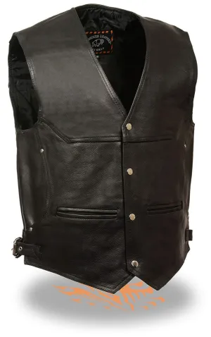 Milwaukee Leather ML1927 Men's Deep Pocket Black Leather Vest with Side Buckle