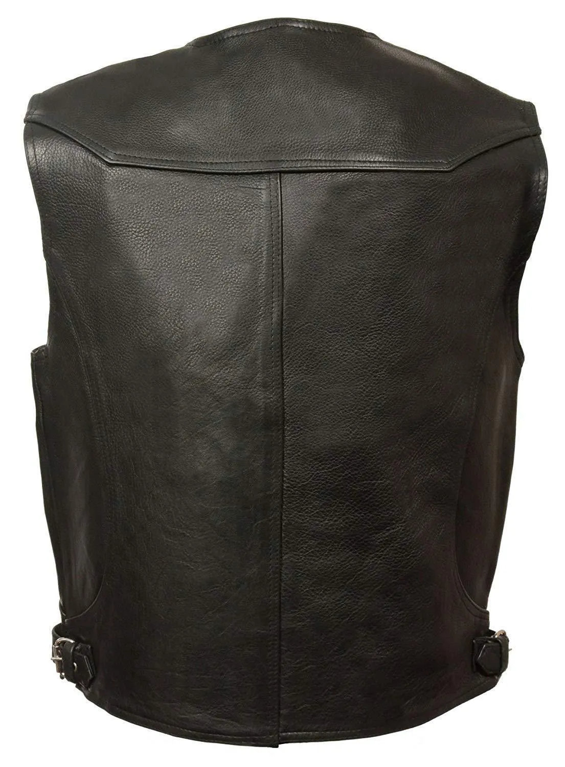 Milwaukee Leather ML1927 Men's Deep Pocket Black Leather Vest with Side Buckle