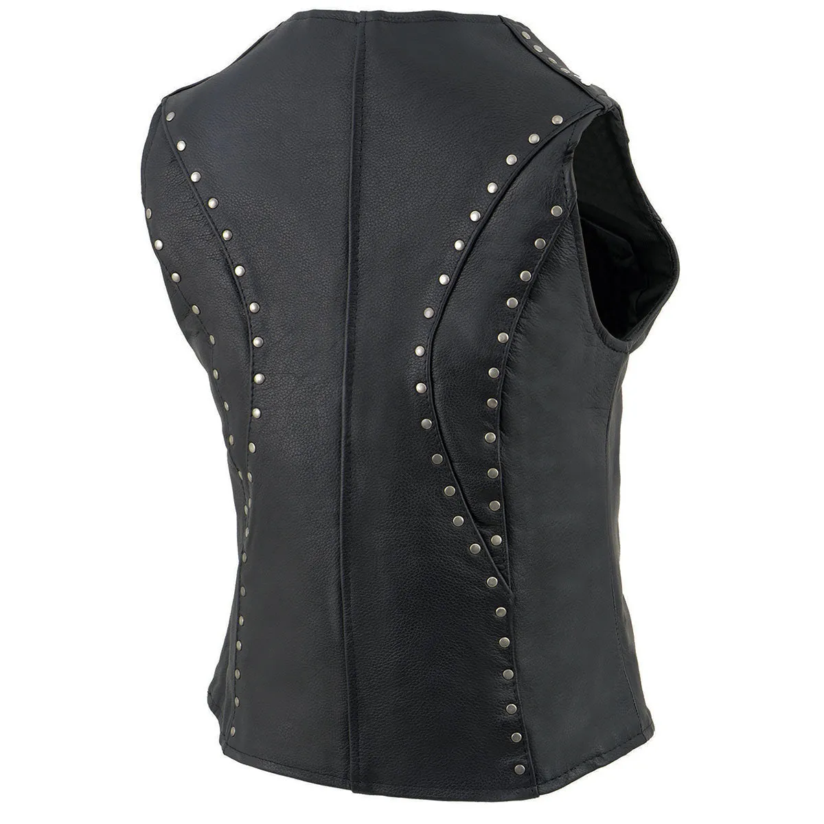 Milwaukee Leather ML2078 Women's Black Premium Leather Motorcycle Rider Vest- Studding Detail with Front Zip Closure