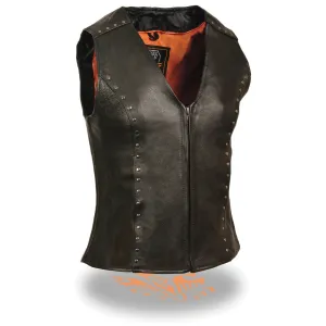 Milwaukee Leather ML2078 Women’s Zipper Front Vest with Studding Detail