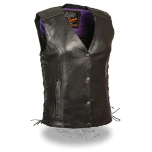 Milwaukee Leather MLL4505 Ladies Black and Purple Vest with Stud & Wings Detailing