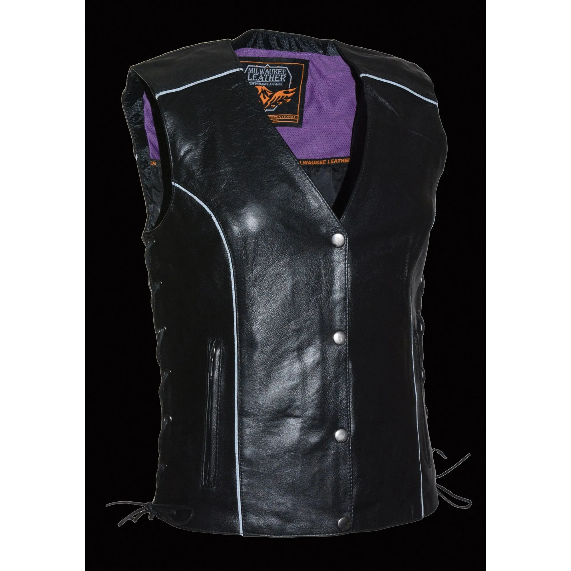 Milwaukee Leather MLL4505 Ladies Black and Purple Vest with Stud & Wings Detailing