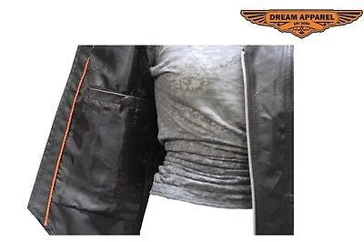 MOTORCYCLE MOTORBIKE LADIES PLAIN LEATHER ZIPPER VEST WITH V NECK SOFT LEATHER