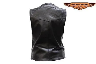 MOTORCYCLE MOTORBIKE LADIES PLAIN LEATHER ZIPPER VEST WITH V NECK SOFT LEATHER