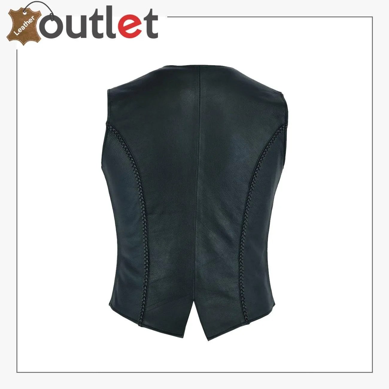 New Womens ladies Genuine Real Leather Braided Black Waistcoat Gillette Vest