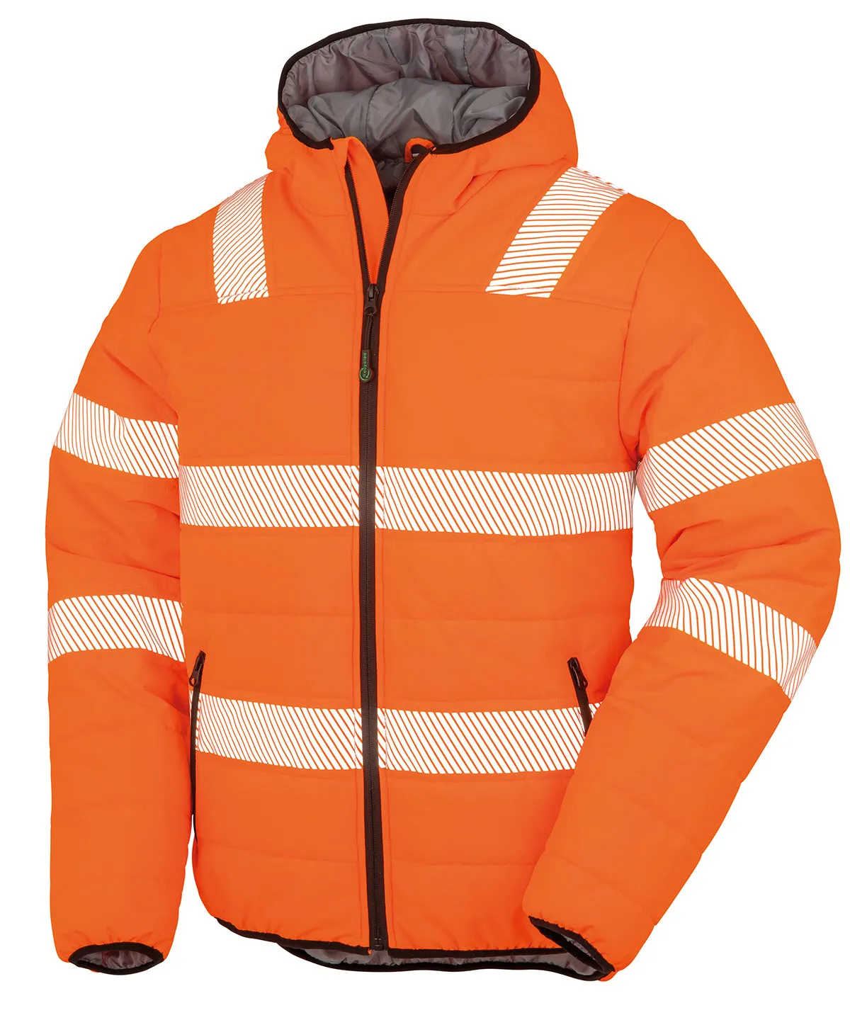 Recycled ripstop padded safety jacket | Fluorescent Orange