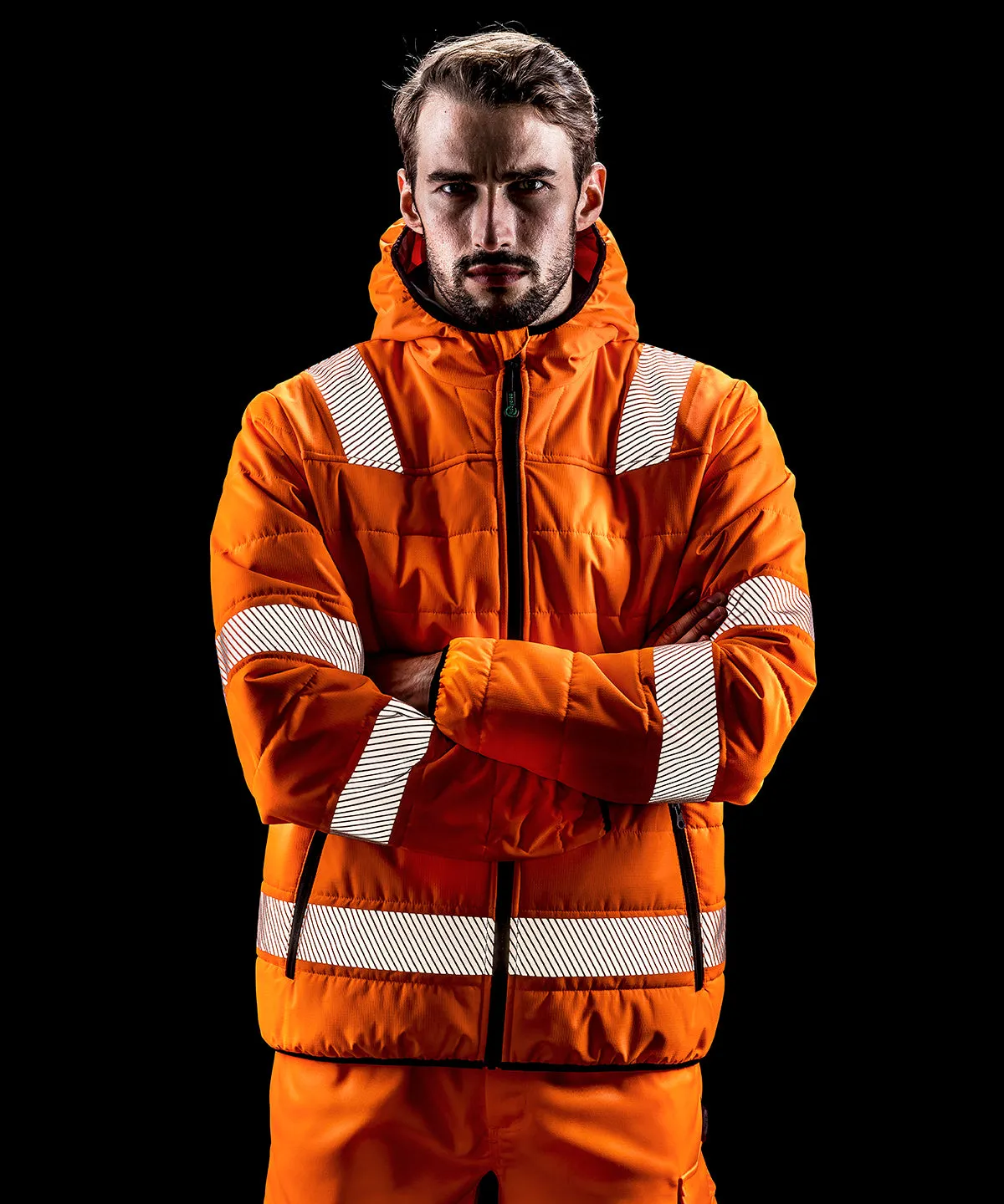 Recycled ripstop padded safety jacket | Fluorescent Orange