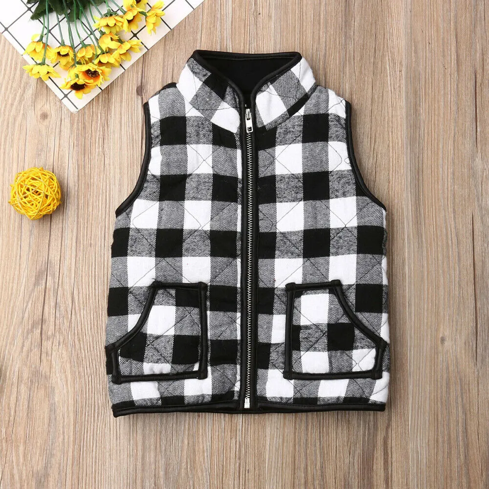 Richie - Plaid Checks Boys Vest , Black & White