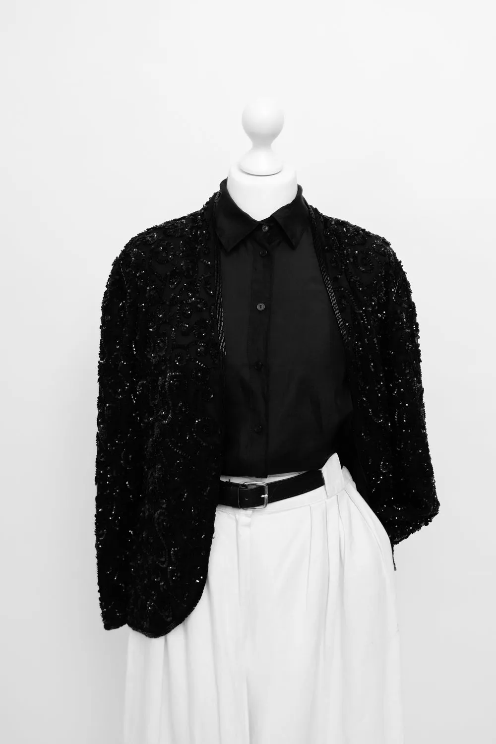 SILK SEQUIN BLACK HANDMADE VINTAGE JACKET