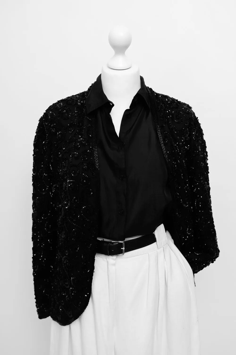 SILK SEQUIN BLACK HANDMADE VINTAGE JACKET