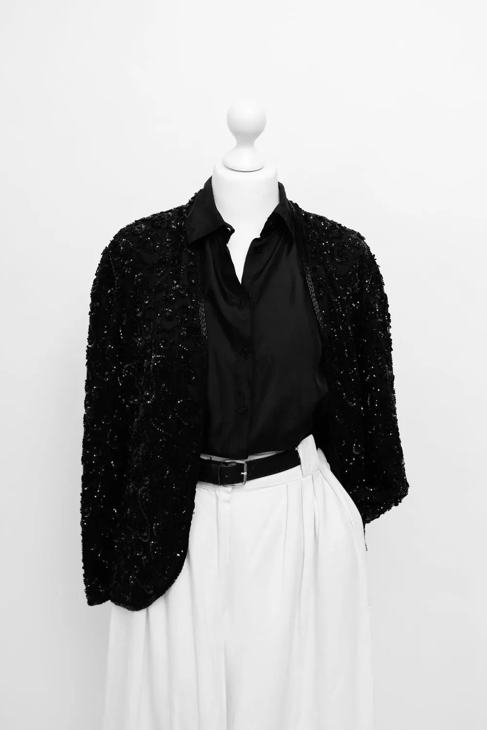 SILK SEQUIN BLACK HANDMADE VINTAGE JACKET