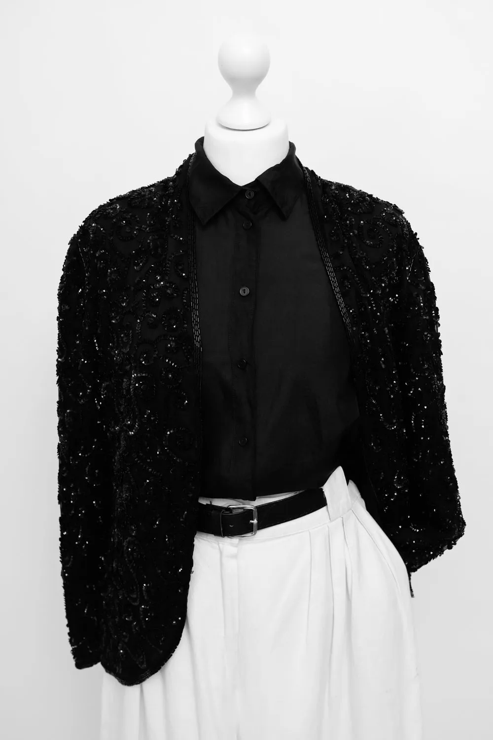 SILK SEQUIN BLACK HANDMADE VINTAGE JACKET