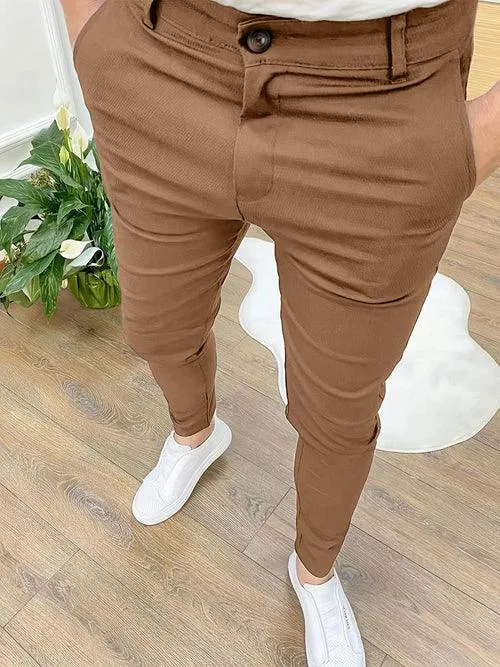 Summer Men's Casual Pants High Elastic Solid Color