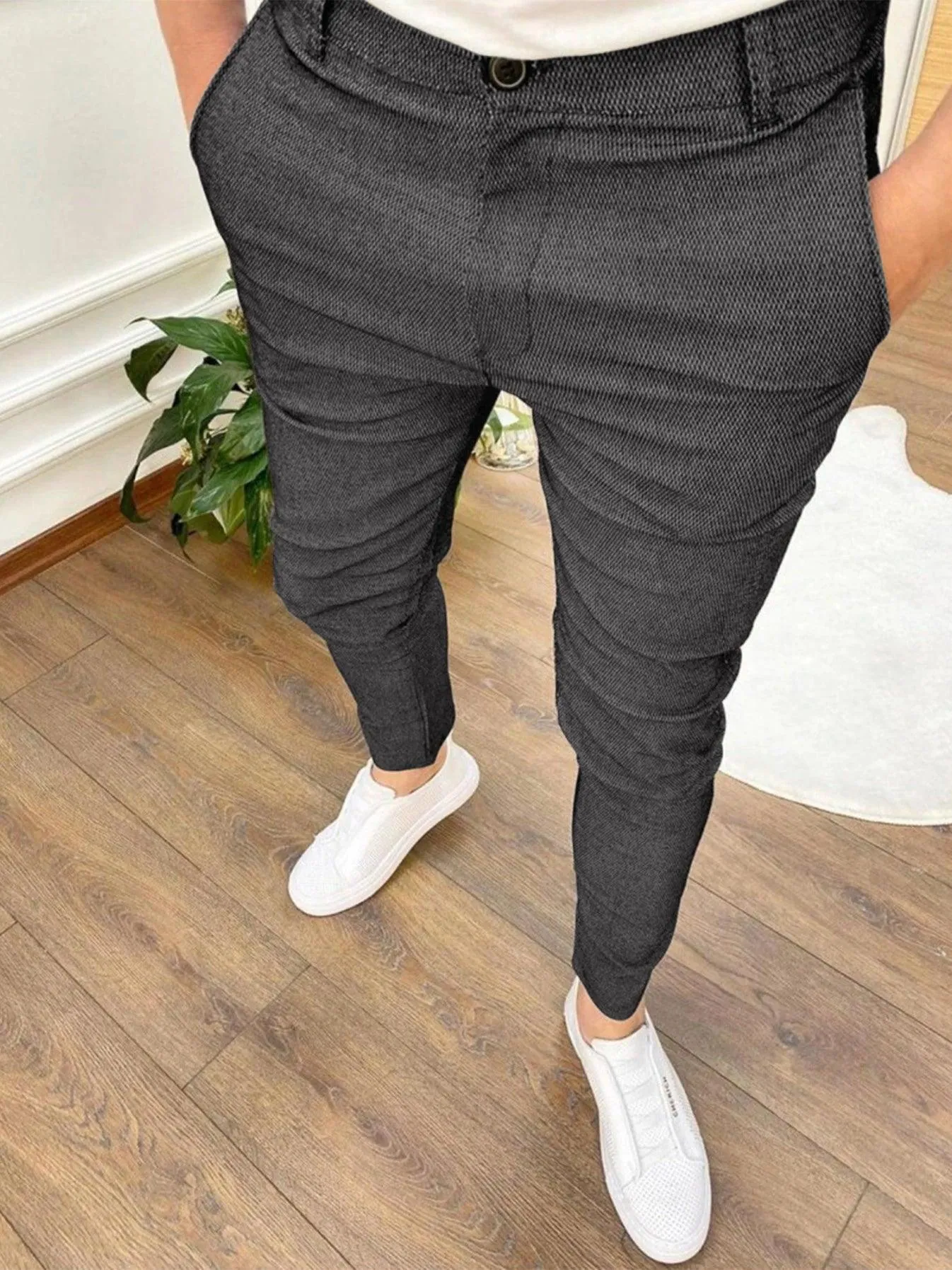 Summer Men's Casual Pants High Elastic Solid Color