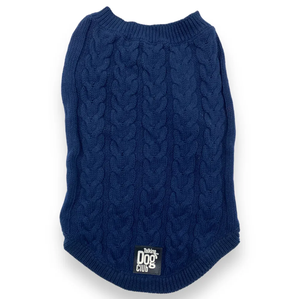 Talking Dog Club Doggy Jumper Sweater for Dogs and Cats (Navy Blue)