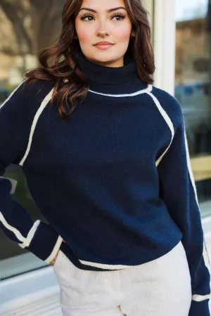 The Contrasting Details Navy Turtleneck Sweaters