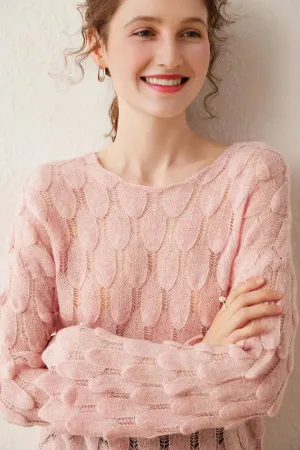 Ultra-Light 100 Cashmere Leaf-Knit Sweater