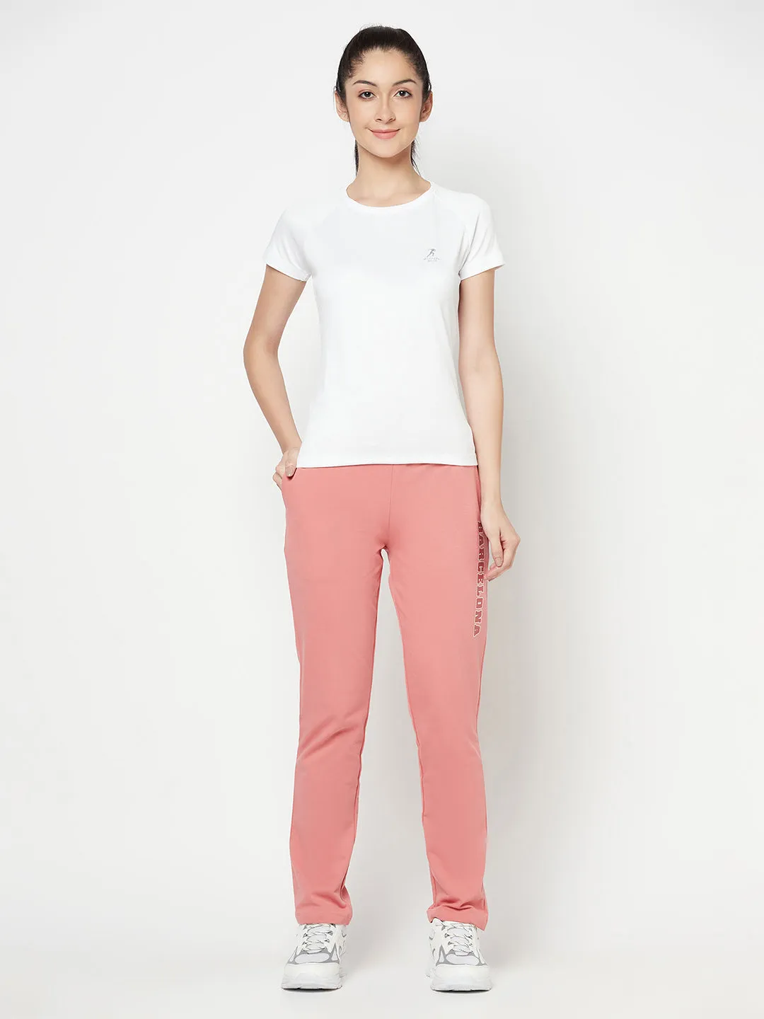 Women's Casual  Coral Full length Mid rise Track Pants