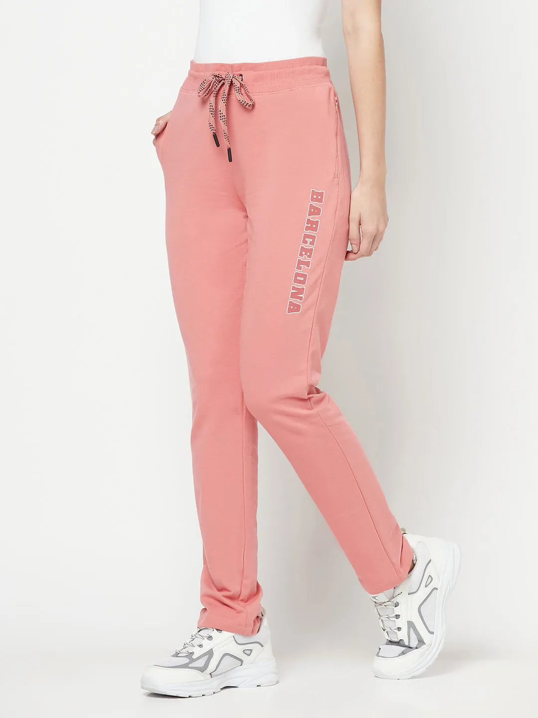 Women's Casual  Coral Full length Mid rise Track Pants