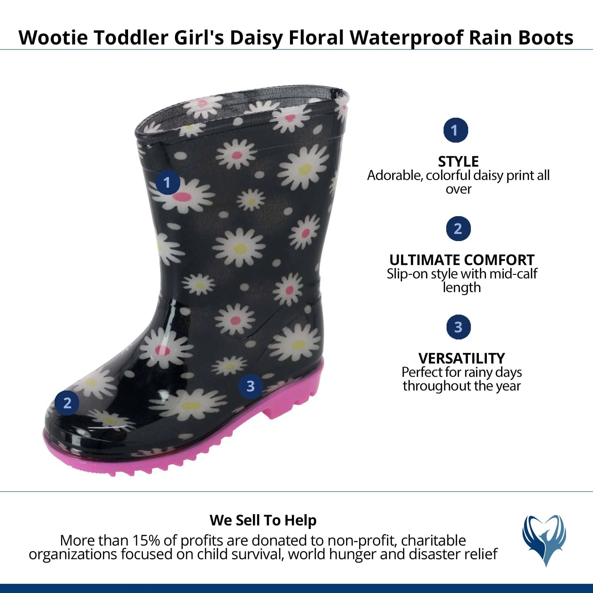 Wootie Toddler Girl's Daisy Floral Waterproof Rain Boots